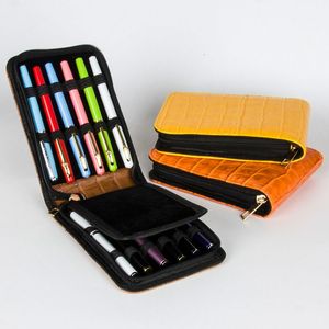 Potloodzakken Hoogwaardige top Great Black Bruin Lederen Pencil Case voor 12 Fountain of Roller Ball Pen Case 230327