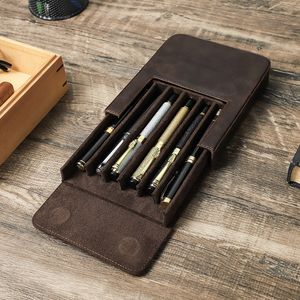 Potloodzakken Magnetische lade Type Student Pen Opbergdoos Handgemaakt Pen Case Leer voor mannen Vrouwenhouder Pen Pouch Retro Pen Box School 230417