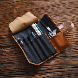 Sacs à crayons manuels faits à la main hommes en cuir stylo sac haut en cuir trousse à outils femmes sac cosmétique stockage papeterie sac 230327