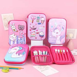 Potloodzakken Potlood Kaste uNICorn Koreaans briefpapier 3D Potloodcase Grote capaciteit Pen kast Kalemlik Estuche Escolar School Supplies Potlooddoos J230306