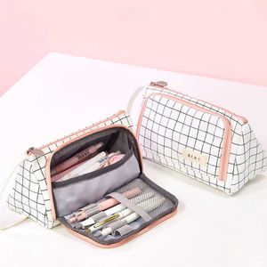 Potloodzakken Plaid Pencil Case Bas Multi Layer grote capaciteit opbergzak Stationaire penhouder Organisator Student Potlood Case School Supplies J230306