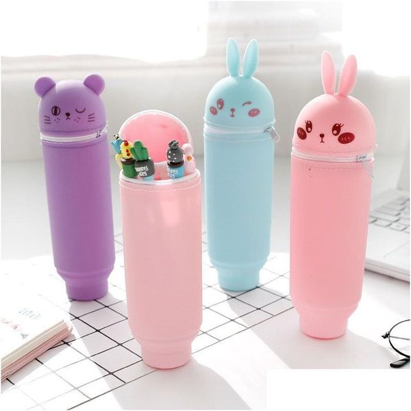 Crayon Sacs Fournitures Scolaires Organisateur Évolutif Sile Mignon Lapin Ours Stylo Colorf Grande Capacité Étudiant Papeterie Sac Dh1329 Drop De Dh2Rc