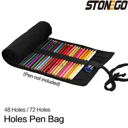 Sacs à crayons STONEGO 48/72 trous toile Wrap Roll Up crayon stylo sac porte-étui pochette de rangement HKD230831