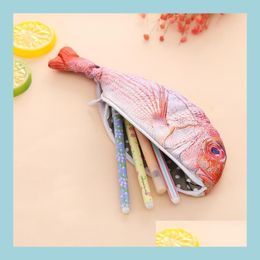 Bolsas de lápiz Super Imitación Peces de mar Caja de lápiz Niños Statonery Pencilcase Pen Bag Novedad Regalos Creativo Tela Suministros escolares Drop DHQSI