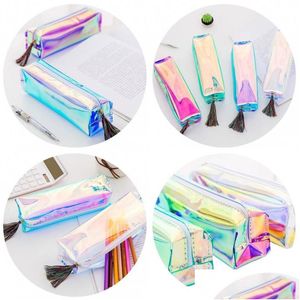 Sacs à crayons étui à crayons laser transparent mignon papeterie glands sacs sac de maquillage cosmétique fermeture éclair pour l'école bureau voyage 161 N2 Dr Dhjaf