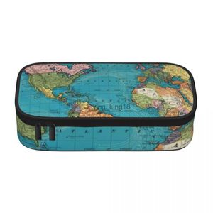 Pennenzakken Vintage Kaart Print Etui The World 1897 Schattig Grote Rits Pennenbakje Basisschool Meisjes Jongens Pen Organizer HKD230831