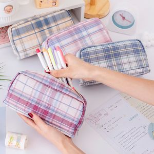 Estuche para lápices a cuadros, estuche para bolígrafos, bolsa marcadora con cremallera, multifunción con cremallera para niñas, adultos, escuela, oficina, estudiante 1223080