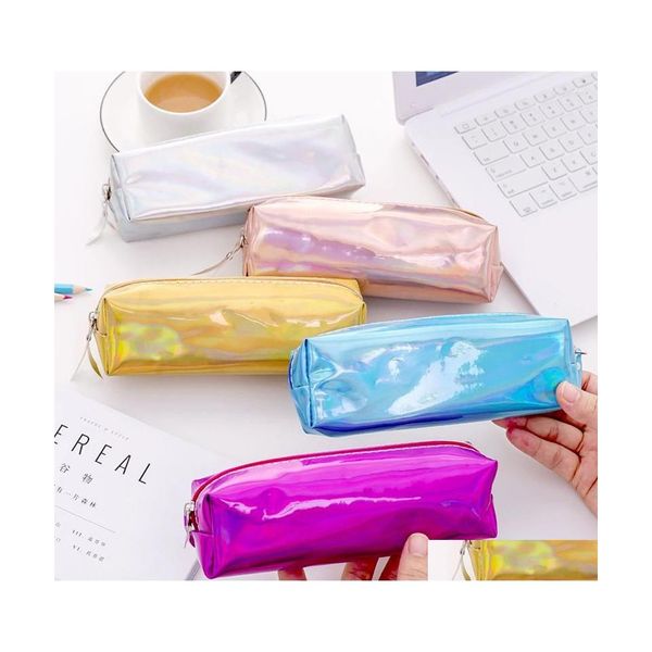 Étuis à crayons 1pcs Corée Kawaii Case Magic Laser Rose Or PVC Sac Pochette Papeterie Bureau Fournitures Scolaires Drop Livraison Business Ind Dhart