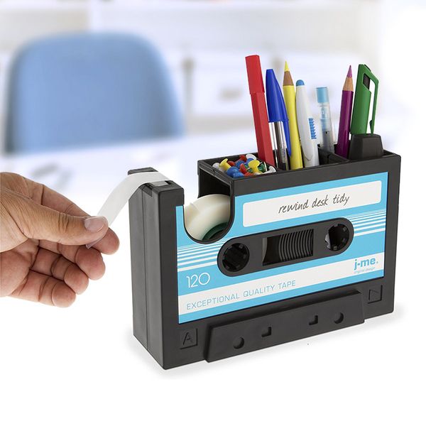 Étuis à crayons 2 en 1 porte-stylo multifonctionnel bureau créatif papeterie organisateur rétro cassette distributeur de ruban adhésif porte-stylo cadeau 230620