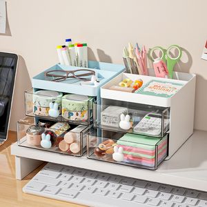 Étuis à crayons Dessin animé créatif porte-stylo organisateur tiroir transparent boîte de rangement enfant filles bureau bureau grande capacité trousse de papeterie 230926