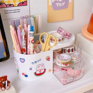 Étuis à crayons Kawaii INS Tiroir Organisateur De Bureau Double Couche Multifonctionnel Porte-Stylo Maquillage Boîte De Rangement Bureau Bureau Papeterie Titulaires 230627