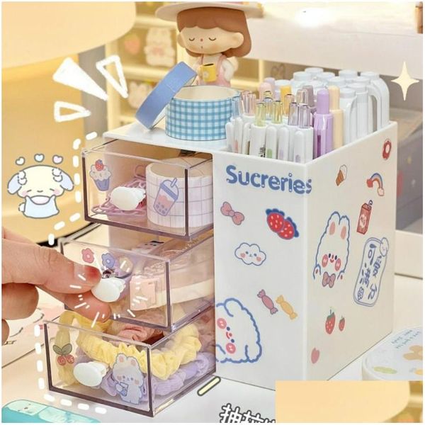 Étuis à crayons Étuis à crayons en gros mignon porte-stylo boîtes de rangement organisateur avec support cosmétique Kawaii accessoires de bureau filles Offic Dhrre