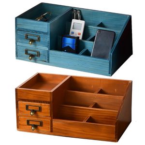 Potloodkisten houten bureaubladopslag organizer Home Office Desk Lade Box 3 Laag sieradenhouder voor cosmetica Sundries Pencils Case Supplies 230816