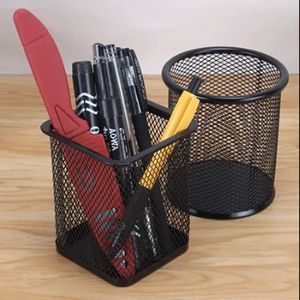 Potloodhouder kantoor bureau metalen mesh square pen pot case stationery container organizer duurzaam potloodkastje zwart