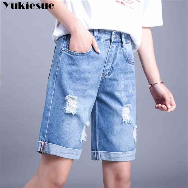 crayon déchiré trous Denim court Plus La Taille D'été Style mince Genou Longueur Long Short Coupe Court Jeans 210629