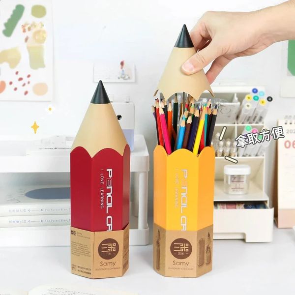 Soporte de lápiz de forma de lápiz Escritorio creativo con cubierta de papelería a prueba de polvo de almacenamiento de lápiz Pen buque de almacenamiento Cepillo de maquillaje de maquillaje 240416