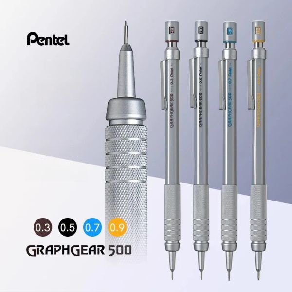 Lápices 1pc Pentel Graphgear 500 Redacción de la ingeniería mecánica de lápiz Lápiz automático con borrador para bolígrafos Pro 0.3 0.5 0.7 0.9 mm