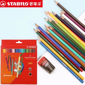 Crayons 24 couleurs allemandes stabililo 1924 crayons de couleur watersoluble étudiants professionnels à la main avec ensemble de peinture