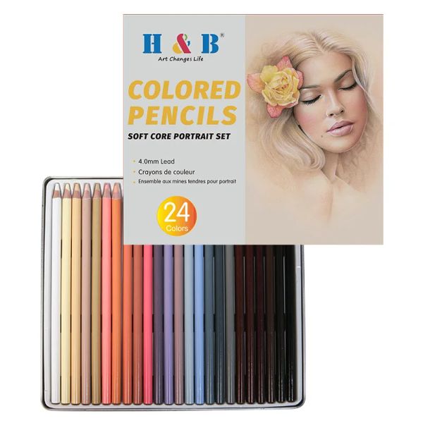 Crayons 24 Crayon de couleur professionnelle Portrait Soft Portrait Skin and Hair Tone Set Artist Artist Mélange d'ombrage Adult Coloring Adult