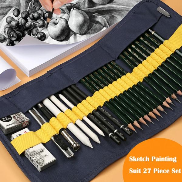 Lápices 27 pcs/set boceto juego de lápices bolígrafos corneros de papel lápices de carbón hb extender extensor de dibujo de dibujo kit de arte