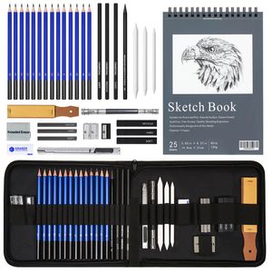 Potloden 36 PCS Professional Sketch Drawing Art Tool Kit met Graphite Charcoal Paper Wissenbare penschetsboek 230317