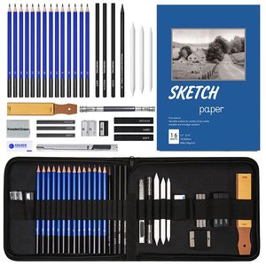 Potloden 36 PCS Professional Sketch Drawing Art Tool Kit met grafietpotloden, houtskoolpotloden, papieruitwistbare pen, schetsboek