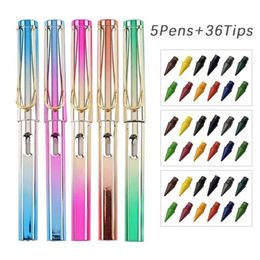 Potloden 5 stuks Rainbow Eternal Pencil met 36 vervangende kleuren penpunten Set Artist Sketch Graffiti Painting Pen Art Design Tools Supplies 231212