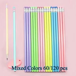 Crayons 60 / 120pcs crayons macarone couleurs triangle brillant bois de caoutchouc sketch dessin stylo de gamme de bureau