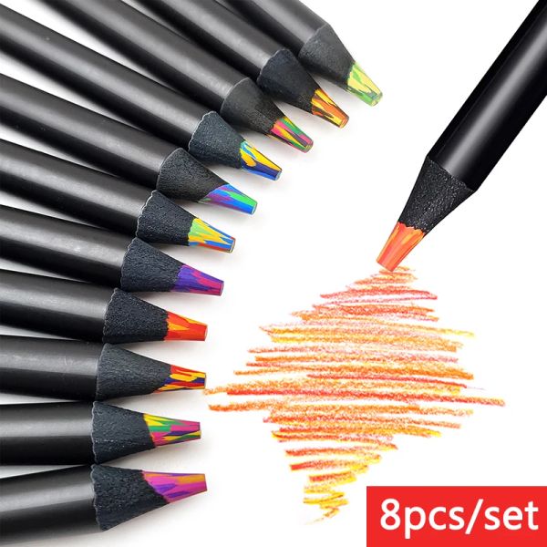 Lápices 8pcs/set Gradiente Rainbow Pencil Crayons Pintura infantil Graffiti Magic Colored Pencil School Papitery Suministros de arte