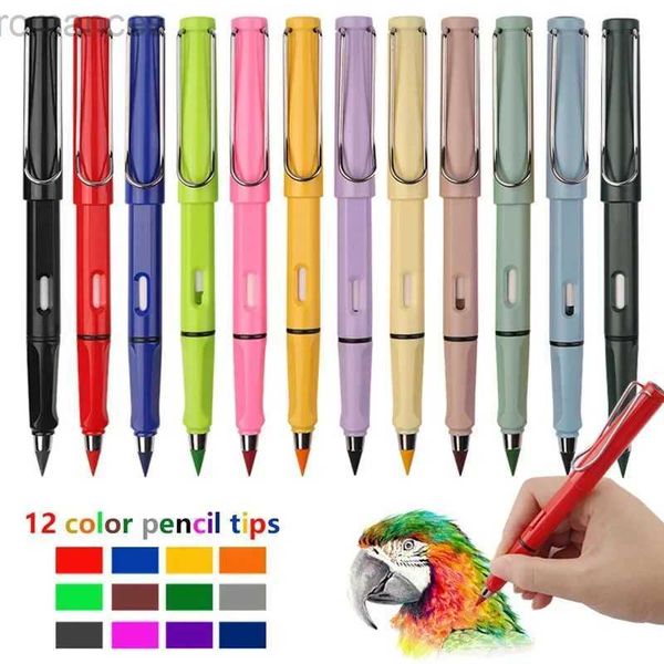 Crayons crayon éternel coloré + 12 couleurs crayon infini Technologie d'écriture infinie marker effrousable noueur drawing kids cadeau d240510