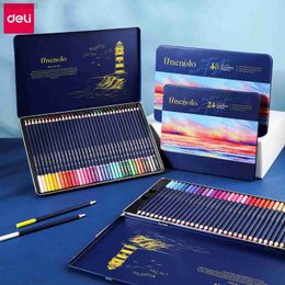 Crayons deli 24 colorés professionnels set crayon crayon soluble crayon soluble crayon avec crayon de couleur