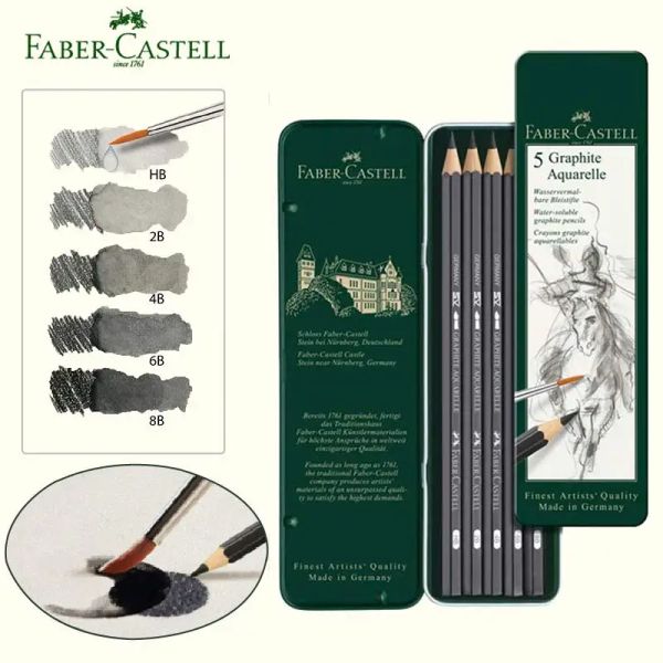 Crayons faber castel water soluble crayon graphite aquarelle watercolor crayons crayons sketches dessins kit of tin box hb 2b 4b 8b