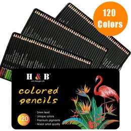 Crayons chauds vendeurs crayon en bois 72/120 couleurs peinture huileuse crayon beaux-arts dessin couleurs crayon en fer box