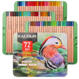 Crayons kalour 50/72 pcs couleurs vibrantes core doux crayon de charbon de couleur pastel coloré dans la boîte en étain, pour les débutants pro artistes
