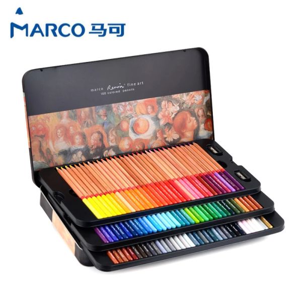 Crayons marco renoir 3100 crayons colorés à l'huile 120 couleurs set tin box de dessin professionnel stylosportif botanique paysage portrait peinture