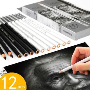 Crayons marco white charbon crayon professional noire de charbon de bois croquis dessin para dibujar papeleria softmediumhard chrcoal stylo