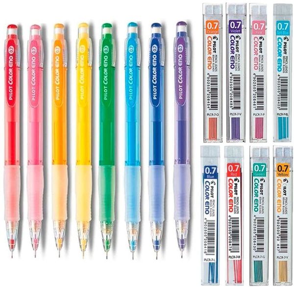 Crayons Ensemble de crayons mécaniques - Pointe fine 0,7 mm Crayon mécanique automatique Ensemble de 8 couleurs et 8 mines de tubes 230620