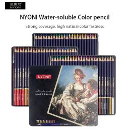 Crayons nyoni crayon aquarelle 24/12/36/48/72/100 Water Soluble Vibrant Colored Crayons Box Box Drawing, esquisse des fournitures d'art
