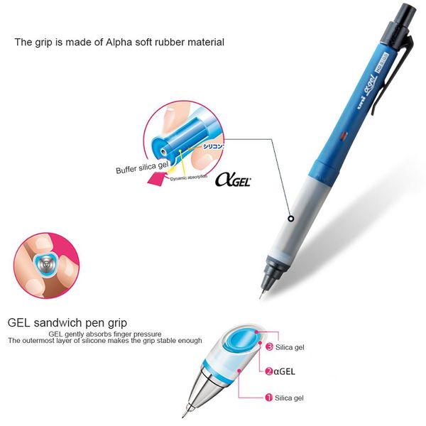 Lápices UNI Mecánicos Lápices M51009GG SUBLITADOR DE COLEZA DE CABA DE CABA BAJA ROTACIÓN SUMINADORES DE PRENDIDO DEL MOLDO DUAL SUMINISTRO DE LA Paticación de la oficina 0.5 mm/0.3 mm