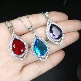 Hangende Europese en Amerikaanse stijl vrouwen kunstmatige rode kristal zirkoon diamant wit goud vergulde waterdruppel paarse hangermeisjes meisjes bruiloftsfeest sieraden cadeau