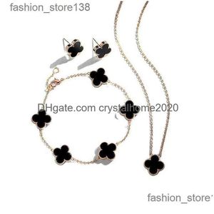 Colgante Moda Pendiente Pulsera Collar Trébol de cuatro hojas Lucky Set Mujeres Conjuntos de joyería nupcial Drop Entrega DHSYB