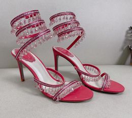 Pendant Gorgeous Sandales René Caovilla Designer de luxe Crystal Light Emballage Foot Ring Stiletto Chaussures de mariage Sandale à talons hauts 35-438648551