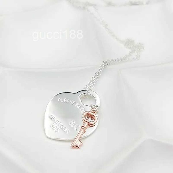 Collana con ciondolo cuore e chiave per donna 1 argento sterling 925 gioielli di lusso regali Co Drop MB80