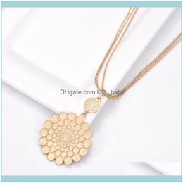 Hangere sieradenkering kettingen zonnebloem hangers ketting goud kleur meerlagige trendy sieraden voor vrouwen bijoux collier drop