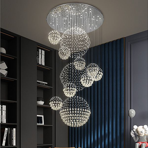 Lampe à suspension de luxe duplex bâtiment lustre en cristal moderne minimaliste villa salon construire étage intermédiaire cage d'escalier lampes d'hôtel de luxe