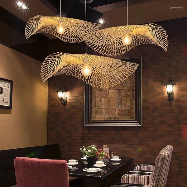 Lampes suspendues 1-2pcs style chinois tissé à la main bambou lumières asie du sud-est diamètre 35cm rotin lustre en osier salle à manger lampe d'art