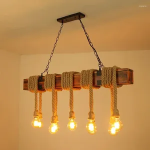 Lampes suspendues 10 têtes bois lumière rétro lampe de corde industrielle café bar loft salon de thé salon lustre