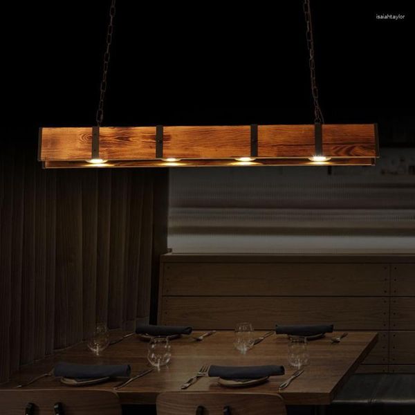 Lámparas colgantes 100 cm Lámpara de tira de madera 4 LED Retro Estilo industrial Lámpara de decoración creativa para tienda de ropa Cafetería