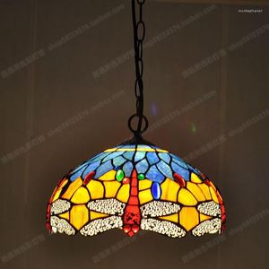 Lampes suspendues 12 pouces Mode Européenne Libellule Tiffanylamp Vitrail Art Café Éclairage Hanglamp Industrieel Vintage Light