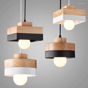 Lampes suspendues 180mmx120mm lampe de fer en bois noir blanc suspension en bois avec ampoule salon éclairage maison café boutique décoration